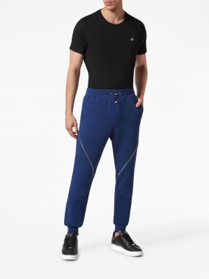 Haftowane spodnie sportowe bawełniane Philipp Plein niebieskie