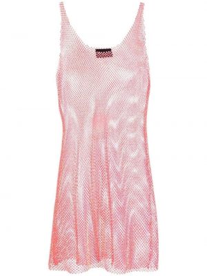 Прозрачна коктейлна рокля с кристали Santa Brands розово