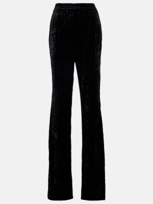 Pantaloni cu picior drept cu talie înaltă de catifea Saint Laurent negru