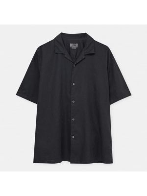 Льняная рубашка с коротким рукавом Pull&bear черная