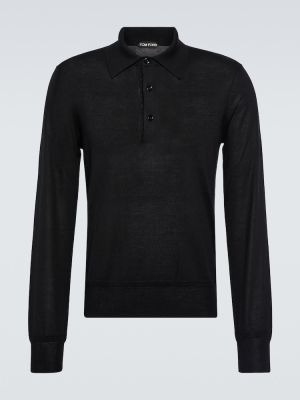 Кашмирена копринена поло тениска Tom Ford черно