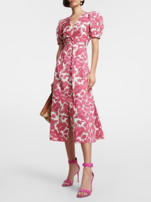 Памучна миди рокля на цветя Diane Von Furstenberg розово