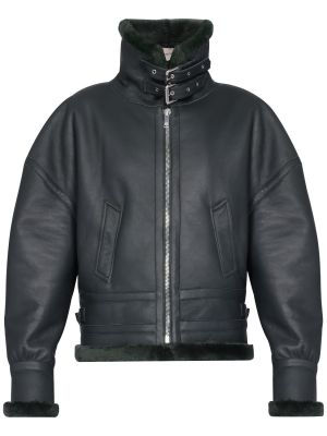 Usnjena jakna z zaponko Alexandre Vauthier črna