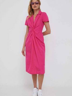 Bavlněné midi šaty Tommy Hilfiger růžové