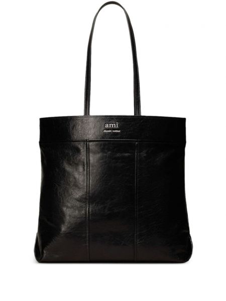 Læder shopping bag Ami Paris sort