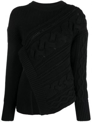 Dzianinowy sweter wełniany asymetryczny Alexander Mcqueen czarny
