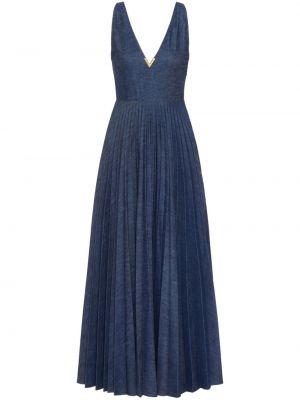 Plisované dlouhé šaty Valentino Garavani modré