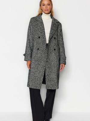 Παλτό με μοτίβο ψαροκόκαλο Trendyol μαύρο