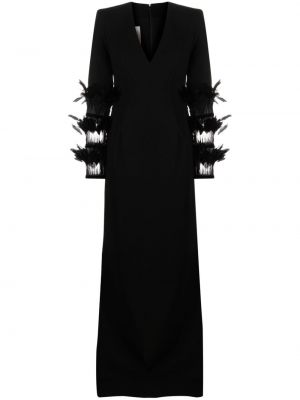 Sukienka wieczorowa w piórka z dekoltem w serek Jean-louis Sabaji czarna