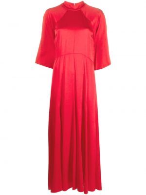 Копринена сатенена вечерна рокля с драперии Forte_forte червено