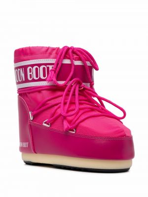 Krajkové šněrovací sněžné boty s potiskem Moon Boot růžové