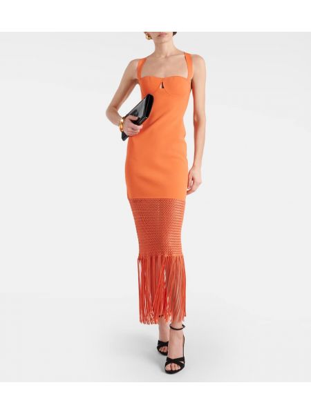 Midi šaty s třásněmi Galvan oranžové