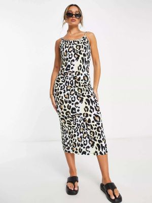 Леопардовое платье миди с принтом Vila синее