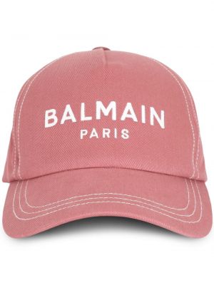 Șapcă din bumbac cu imagine Balmain roz