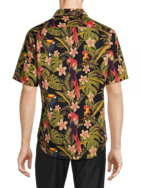 Рубашка на пуговицах с принтом с тропическим принтом Ezekiel черная
