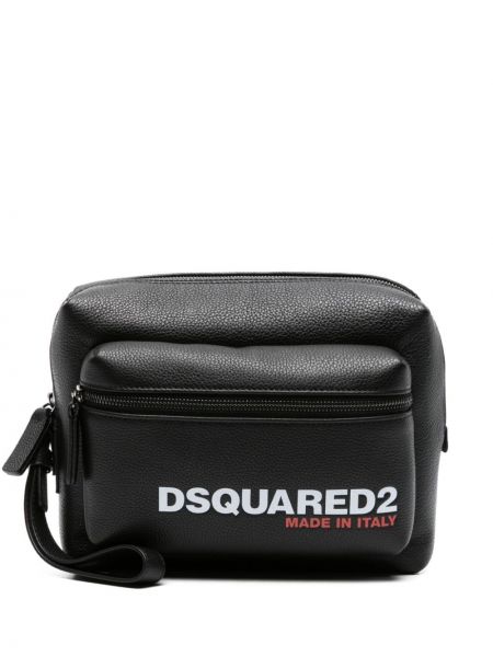 Dabīgās ādas clutch somiņa ar apdruku Dsquared2 melns
