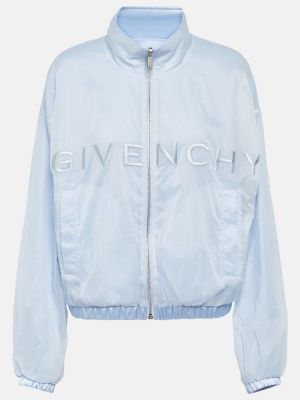 Satynowa haftowana kurtka bomber Givenchy niebieska