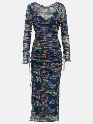 Midi šaty s potlačou so sieťovinou Diane Von Furstenberg modrá