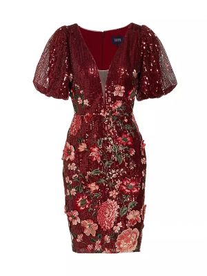 Коктейльное платье из тюля с пайетками хризантемы Marchesa Notte, мультиколор