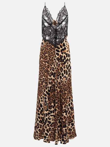 Rochie lunga de mătase cu imagine cu model leopard Rodarte