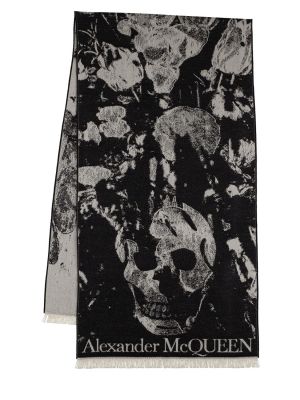 Virágos gyapjú sál nyomtatás Alexander Mcqueen fekete