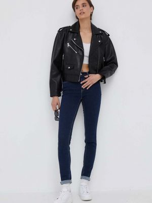 Шкіряна коротка куртка оверсайз Calvin Klein Jeans чорна