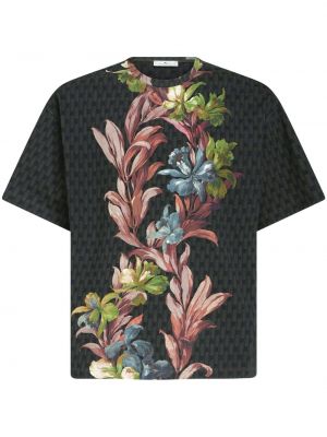Kvetinové bavlnené tričko s potlačou Etro modrá