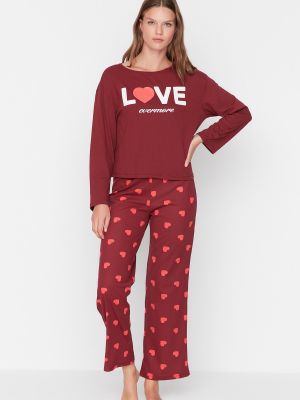 Pletena pižama s potiskom z vzorcem srca Trendyol