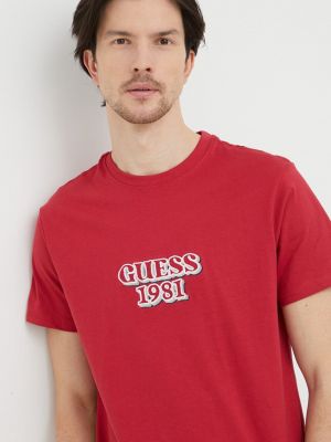 Тениска с дълъг ръкав с апликация Guess винено червено