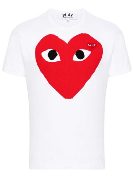 Bavlněné tričko s potiskem se srdcovým vzorem Comme Des Garçons bílé