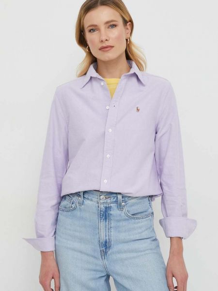 Памучна риза Polo Ralph Lauren виолетово