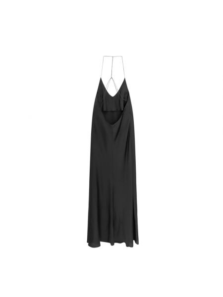 Vestido largo de raso con escote v The Nina Studio negro