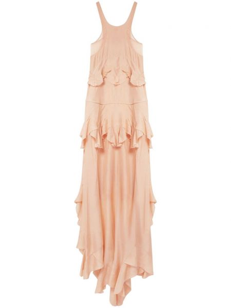 Jedwabna sukienka wieczorowa z falbankami Stella Mccartney pomarańczowa