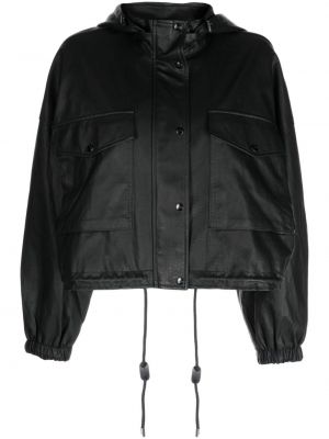 Kožená bunda s kapucňou Studio Tomboy čierna