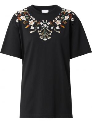 Camiseta con bordado de flores Burberry negro