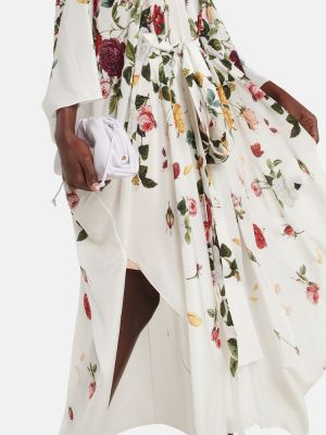 Svilena dolga obleka s cvetličnim vzorcem Oscar De La Renta bela