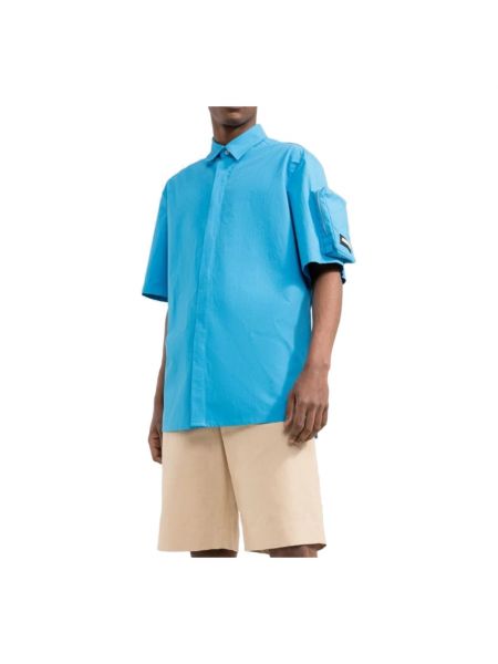 Camicia con cerniera di cotone a maniche corte Ambush blu