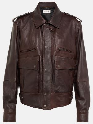 Кожаный пиджак Saint Laurent коричневый