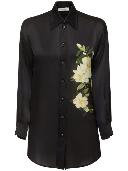 Gėlėta šilkinė marškiniai su sagomis Zimmermann juoda