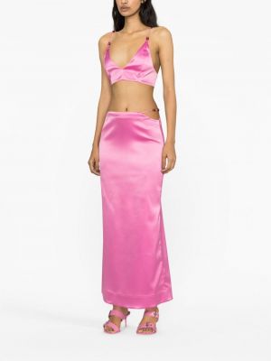 Saténové dlouhá sukně Ganni růžové