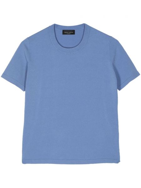 Плетена тениска с кръгло деколте Roberto Collina синьо