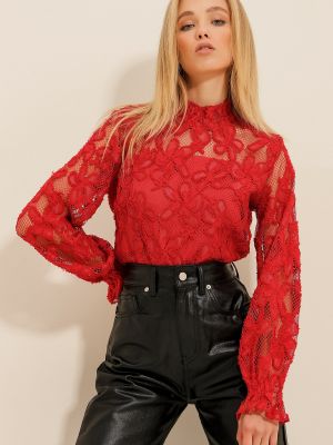 Bluză cu guler înalt Trend Alaçatı Stili roșu