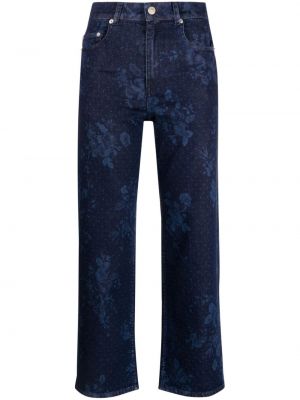 Žakárové kvetinové džínsy s rovným strihom Erdem modrá