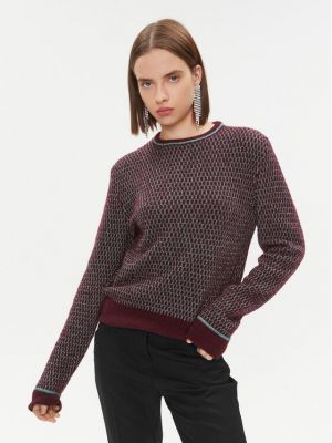 Bordowy sweter z siateczką żakardowy Pinko