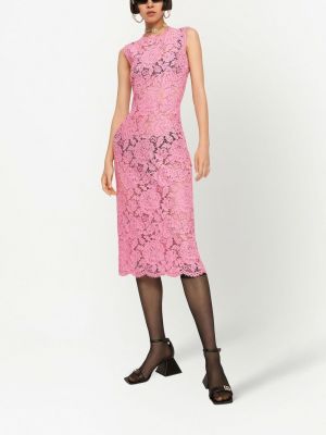 Nėriniuotas suknele kokteiline be rankovių Dolce & Gabbana rožinė