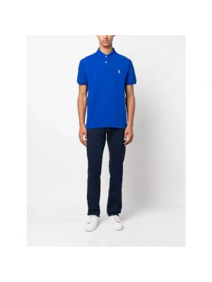 Dzianinowa koszula z krótkim rękawem Ralph Lauren niebieska