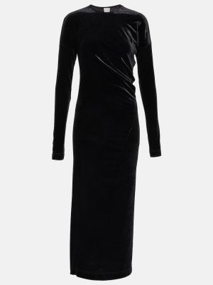 Žametna midi obleka iz rebrastega žameta Toteme črna