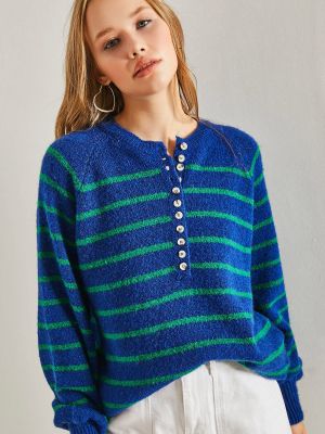 Svītrainas džemperis ar augstu apkakli ar pogām ar apkakli ar pogām Bianco Lucci