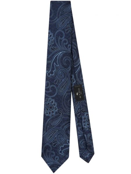 Žakárová hodvábna kravata s paisley vzorom Etro modrá