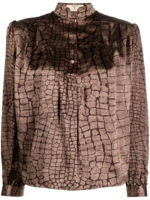 Bluză de mătase cu imagine cu imprimeu geometric Valentino Pre-owned maro
